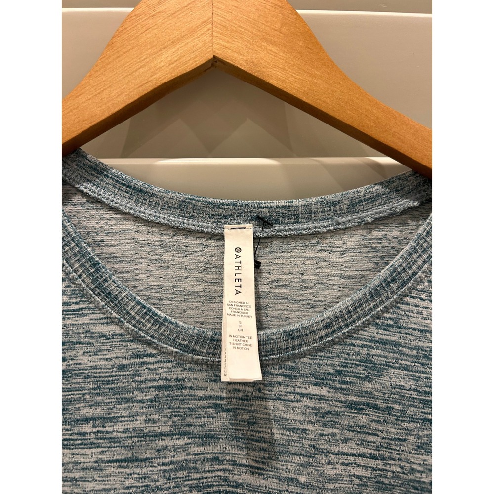Athleta Heathered Teal Blue Short Sleeve Athletic Top Women S - Picture 3 of 3